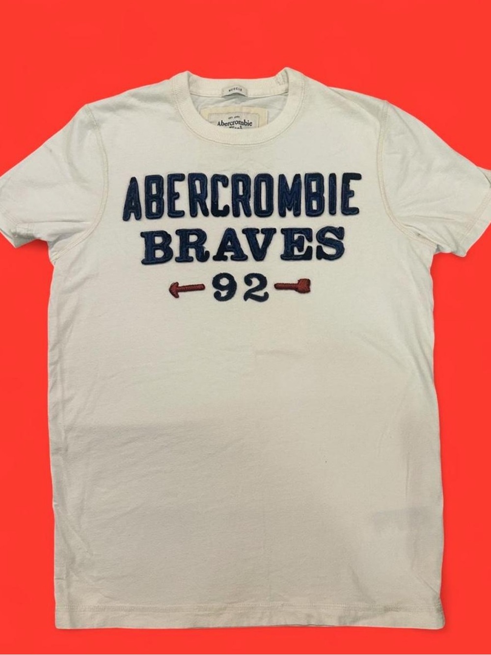 Abercrombie & Fitch White Tee with Navy & Red Accent